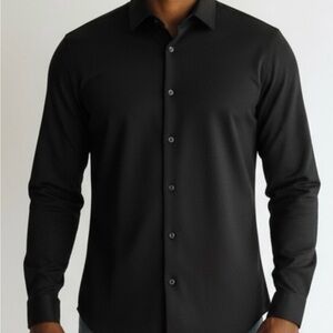 Alfani Mens Black Athletic Fit Stretch Long Sleeve Dress Shirt L 16-16.5 34/35
